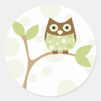 Sticker Rond Chouette bébé verte douce
