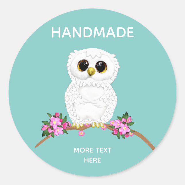 Sticker Rond Chouette blanche mignonne sur un fond sarcelle cla (Devant)