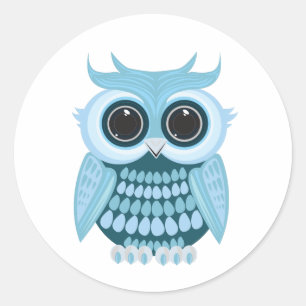 Sticker Rond Chouette bleu bébé