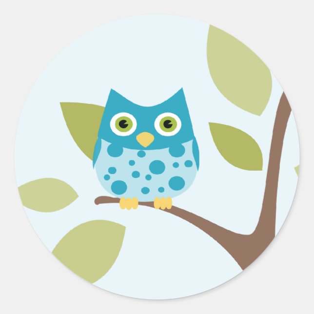 Sticker Rond Chouette bleue dans un arbre (Devant)