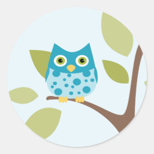 Sticker Rond Chouette bleue dans un arbre