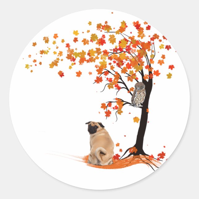 Sticker Rond Chouette carlin Et Arbre Automne Propriétaire Carl (Devant)