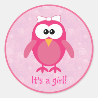 Sticker Rond Chouette Cartoon Rose Cute C'Est Une Fille Nouveau