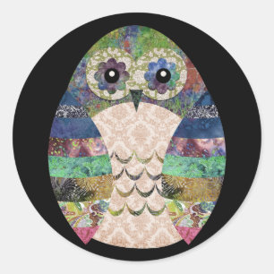 Sticker Rond Chouette colorée rétro Boho Bohemian Bird Custom