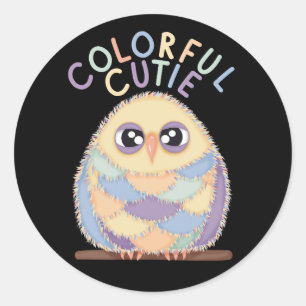 Sticker Rond Chouette Colorée Vibrante avec Texte