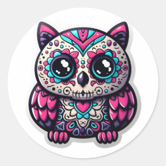 Sticker Rond Chouette crâne à sucre, jour du hibou mort