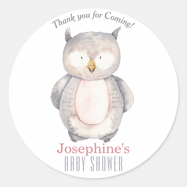 Sticker Rond Chouette d'aquarelle douce Baby shower neutre (Devant)