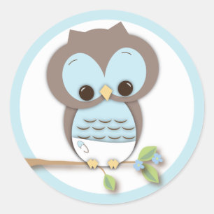 Sticker Rond Chouette de bébé douce sur une branche