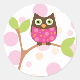 Sticker Rond Chouette de bébé rose vif