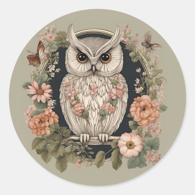 Sticker Rond Chouette de Cottagecore (Devant)