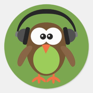 Sticker Rond Chouette de dessin avec casque