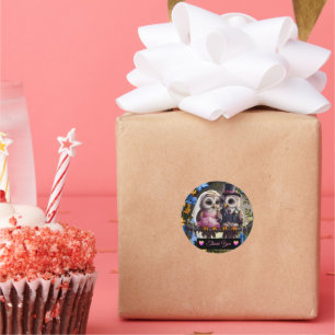 Sticker Rond Chouette de mariée et de mariée - Merci