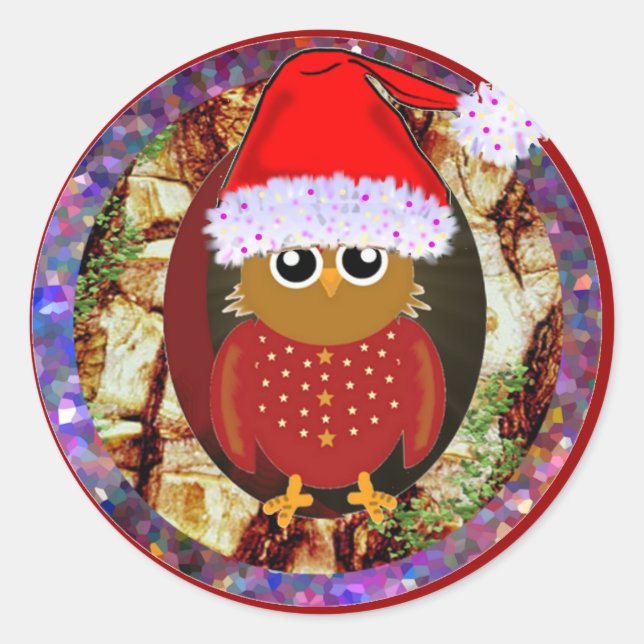 Sticker Rond Chouette de Noël (Devant)