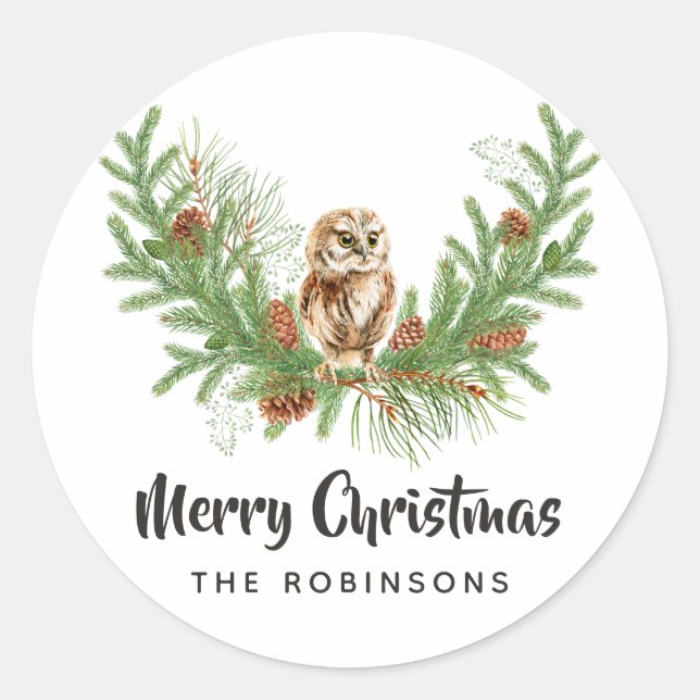 Sticker Rond Chouette de Noël à l'aquarelle (Devant)