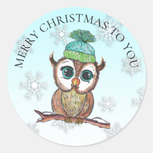 Sticker Rond Chouette de Noël assise sur les fêtes de Branche