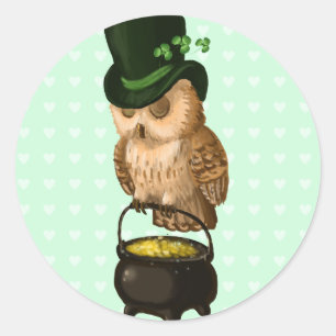 Sticker Rond Chouette de Saint Patrick Leprechaun gardien