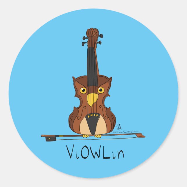Sticker Rond Chouette de violon Funny Cute Kids Music (Devant)