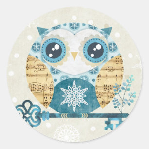 Sticker Rond Chouette des Wonderland d'hiver