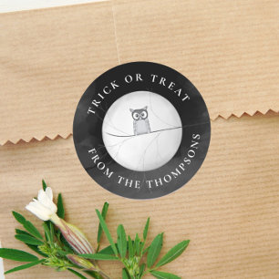 Sticker Rond Chouette D'Halloween Ou Traiter La Chouette D'Effr