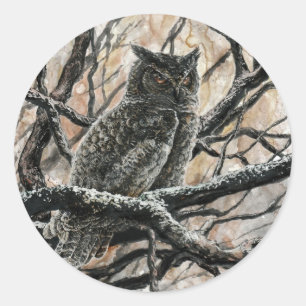 Sticker Rond Chouette d'hiver