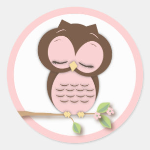 Sticker Rond Chouette douce petite fille endormie dans une bran