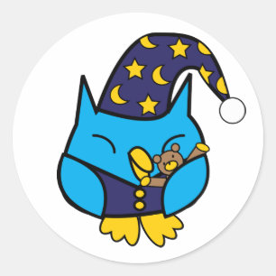Sticker Rond Chouette endormie Ours en peluche bleu