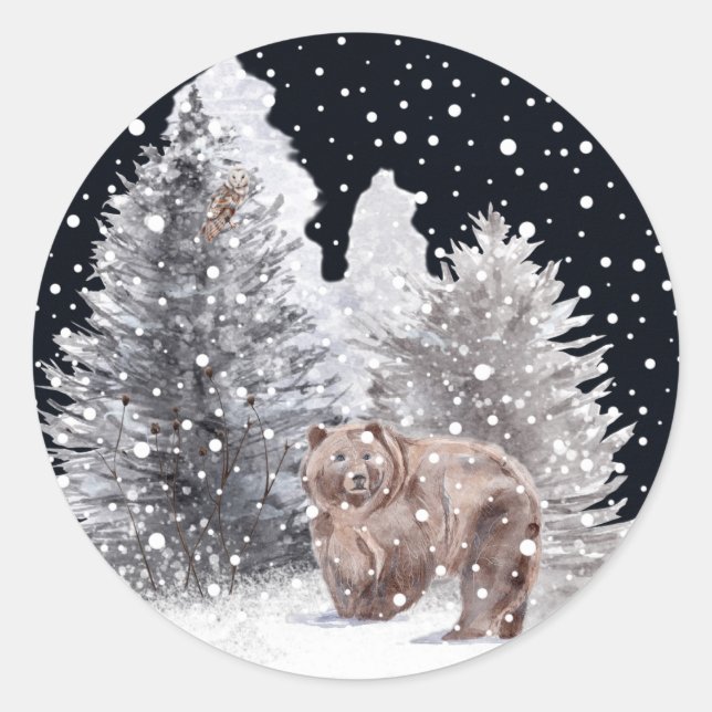 Sticker Rond Chouette et ours Brown (Devant)