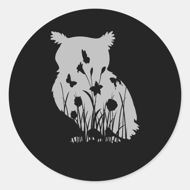 Sticker Rond Chouette Fleur Silhouette Nature Oiseaux d'observa (Devant)