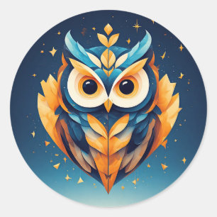 Sticker Rond Chouette géométrique colorée Décor d'oiseau en mos