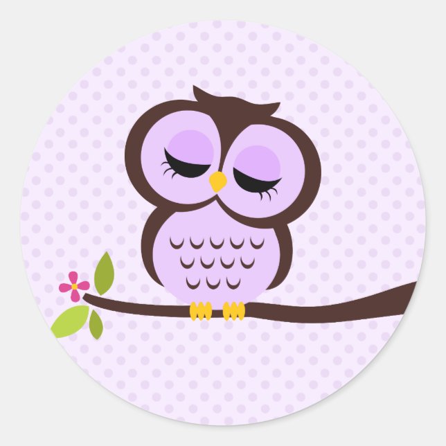 Sticker Rond Chouette mignonne pourpre (Devant)