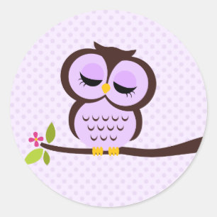 Sticker Rond Chouette mignonne pourpre