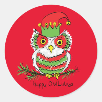 Sticker Rond Chouette Noël Mignonne Vacances amusantes
