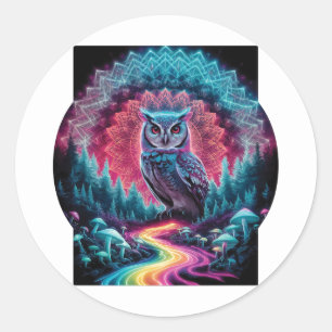 Sticker Rond Chouette psychédélique Mandala - Trippy Forest Art