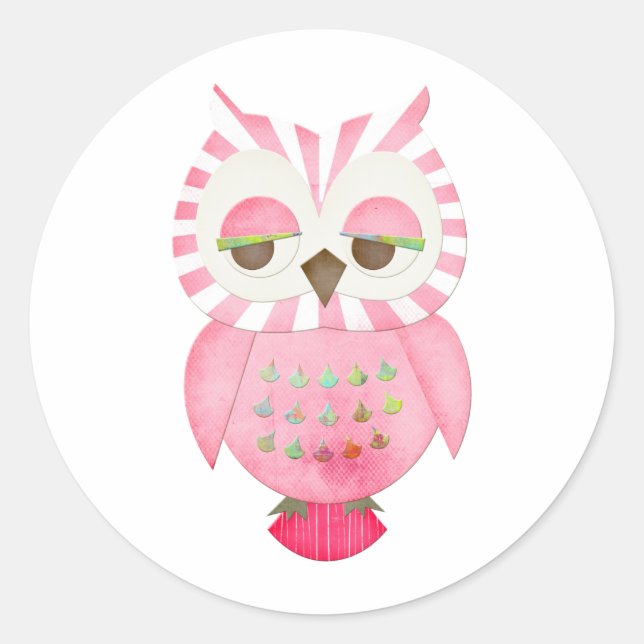 Sticker Rond Chouette rayée rose (Devant)