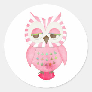 Sticker Rond Chouette rayée rose