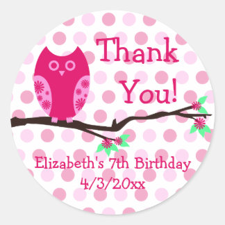 Sticker Rond Chouette rose 7e anniversaire Tags favoris personn