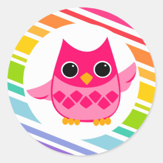 Sticker Rond Chouette rose brillante