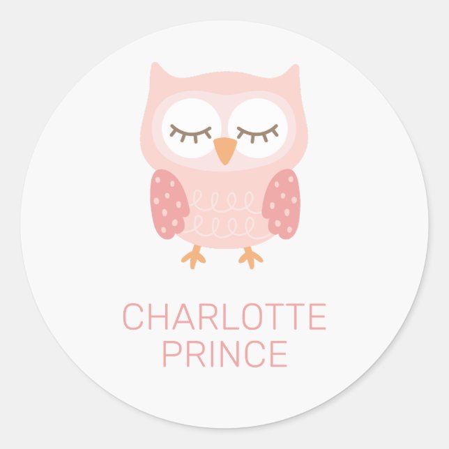 Sticker Rond 'Chouette rose', mignonne customisée (Devant)