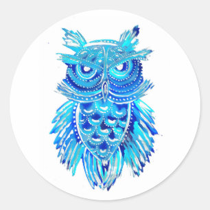 Sticker Rond Chouette tribale bleue