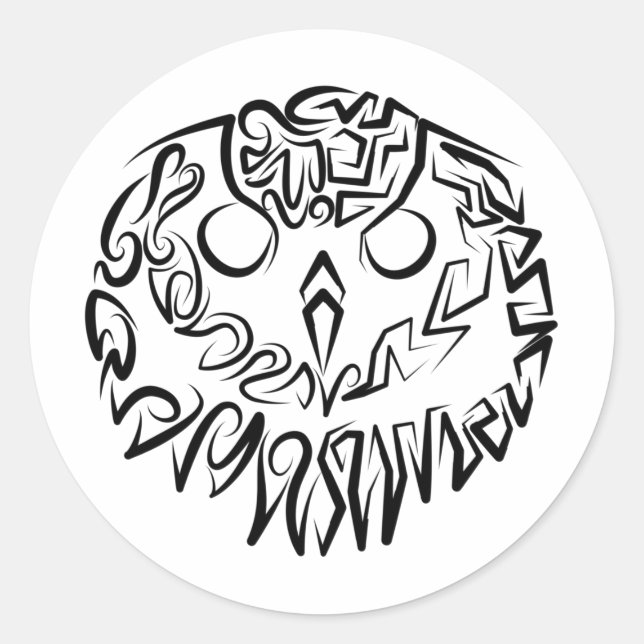 Sticker Rond Chouette tribale noire et blanche (Devant)