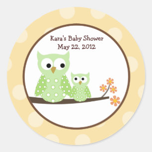 Sticker Rond Chouettes à gorge verte Anniversaire Baby shower F