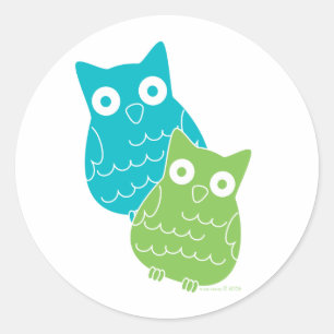 Sticker Rond Chouettes bleues et vertes