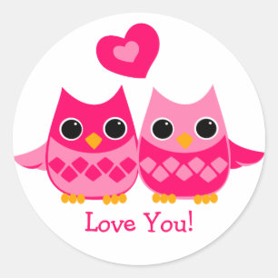 Sticker Rond Chouettes d'amour douces