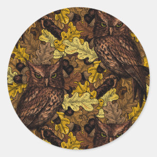 Sticker Rond Chouettes d'automne
