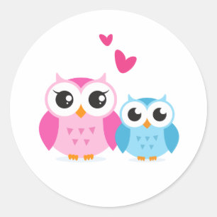 Sticker Rond Chouettes de dessin mignonnes aux coeurs
