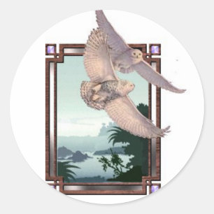 Sticker Rond Chouettes des neiges
