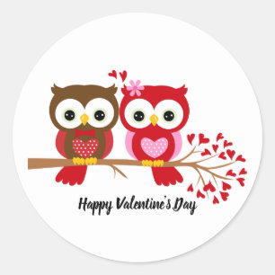 Sticker Rond Chouettes Heureuses Saintes-Valentin