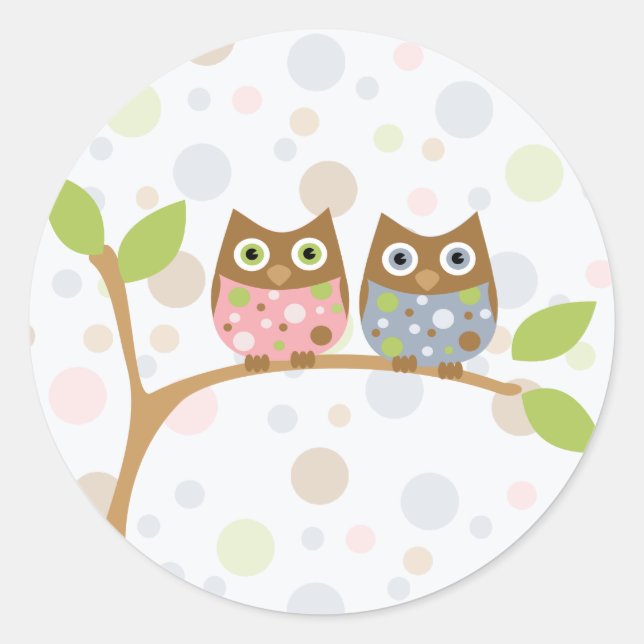Sticker Rond Chouettes jumelles pour bébés (Devant)