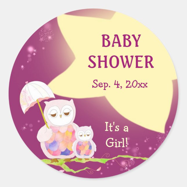 Sticker Rond Chouettes lunaires Baby shower Favoriser (Devant)