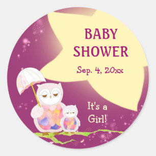Sticker Rond Chouettes lunaires Baby shower Favoriser
